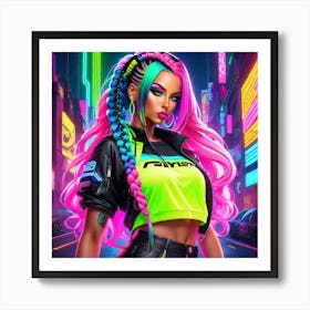 Neon Girl In Neon Outfit Art Print