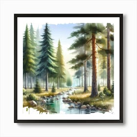 Watercolor Of A Forest 4 Art Print