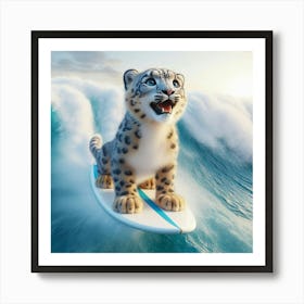 Snow Leopard Surfing 2 Art Print