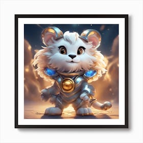 A Super Cute Chibi Zodiac Lion, In The Universe, With Snowwhite Shiny Fur, Happy Smile, Happy Smile, 1 Art Print