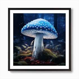 Blue Mushroom In The Forest Art Print