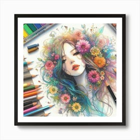 Girl With Flowers 20 Art Print