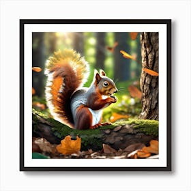 Squirrel In The Autumn Forest 2 Art Print