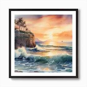 Sea Sunset Watercolor 3 Art Print