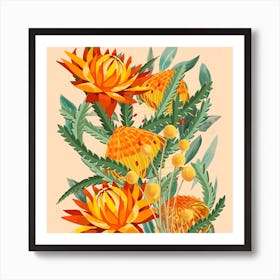 Orange Australian Native Flowers Square Art Print