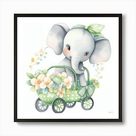 Baby Elephant In A Carriage - green nursery decor 2 Art Print