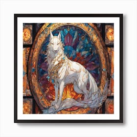 White Wolf In Stained Glass Art Print