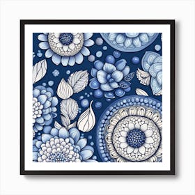 Blue Floral Pattern 2 Art Print