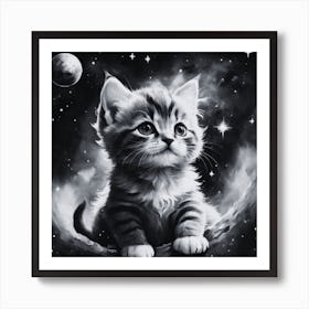 Black And White Kitten Painting Art Print