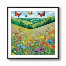Butterflies in a Wildflower Meadow  Series. Art Print