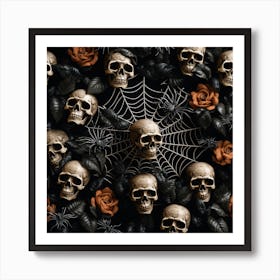 Skulls And Roses 1 Art Print