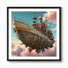 Steampunk Ship Flying Cubism Style Art Print