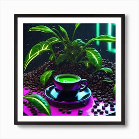 Neon Coffee Cup 1 Art Print
