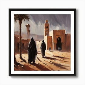 Two People Walking In The Desert Art Print