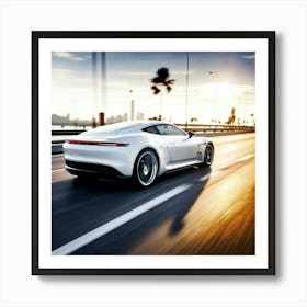 Automobile Driving Speed White Sport Road Fast Vehicle Car Motion Drive Style Photograph (4) Art Print