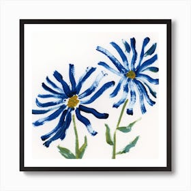 Blue Flowers - minimal minimalist painting hand painted flowers nature Art Print