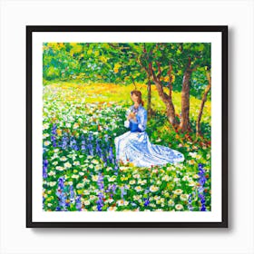 Watercolor Of Girl In The Meadow Art Print