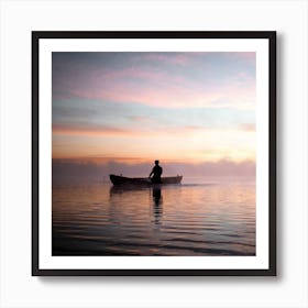Man In Canoe At Sunrise 1 Art Print