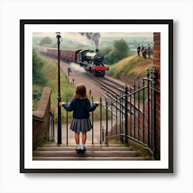 Little Girl And A Steam Train Art Print