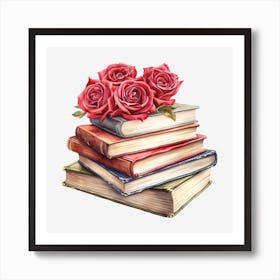 Roses On Books 7 Art Print