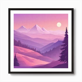 Misty mountains background in purple tone 103 Art Print