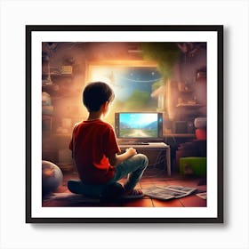 Boy Playing Video Game Art Print