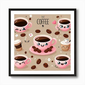 Cute Coffee Set 1 Art Print