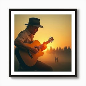 Sunset Acoustic Guitar Art Print