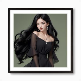 Asian Woman In Black Dress 1 Art Print