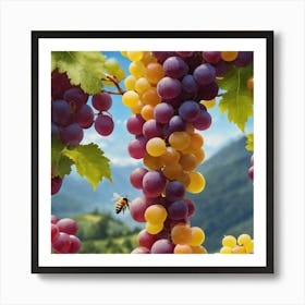 Honey Bee Love Grapes Art Print