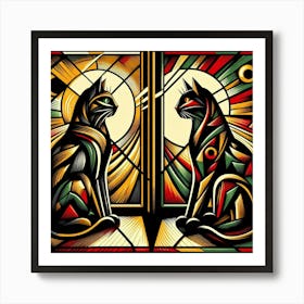 Two Cats In Stained Glass Art Print