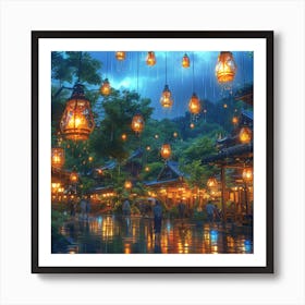 Lanterns In The Rain Art Print