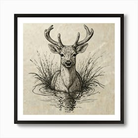 Deer In Water 8 Art Print