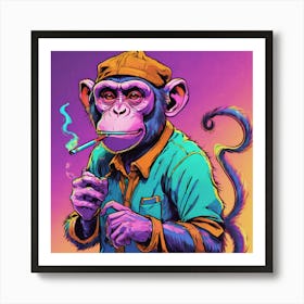 Monkey Smoking A Cigarette 2 Art Print
