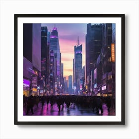 Times Square city At Dusk paintings art print 1 Art Print