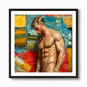 Nude Man , Van Gogh Style Art Print