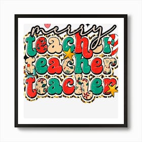 Merry Teacher Leopard Plaid Buffalo Teacher Christmas Pjs Art Print