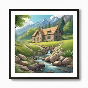 Cottage In The Mountains 4 Art Print