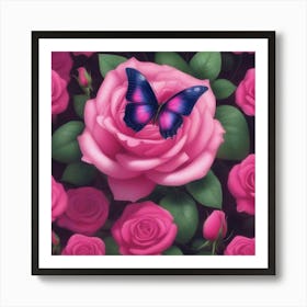 Pink Roses With Butterfly 1 Art Print