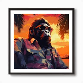 Gorilla Sunset Art Print