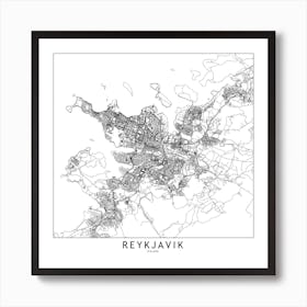 Reykjavik White Map Square Poster