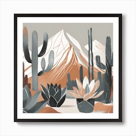 Firefly Modern Abstract Beautiful Lush Cactus And Succulent Garden In Neutral Muted Colors Of Tan, G (6) Art Print