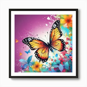 Butterfly With Flowers 12 Art Print