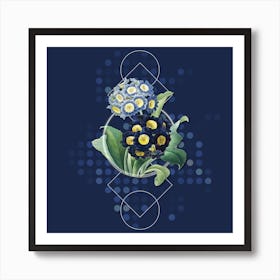 Vintage Mountain Cowslip Botanical with Geometric Line Motif and Dot Pattern n.0268 Art Print