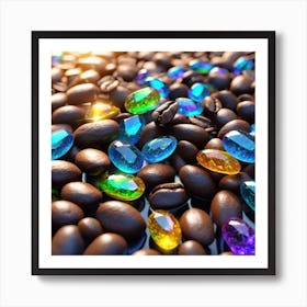 Coffee Beans With Colorful Gems Art Print