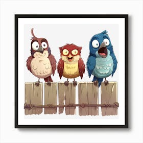 Three Birds On A Fence 4 Art Print