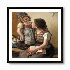 Kissing Mother And Daughter Art Print