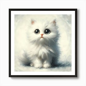 Mysterious Whiskers White Kitten Oil Portrait Art Print