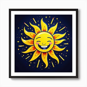 Lovely smiling sun on a blue gradient background 137 Art Print