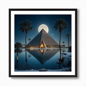 Egyptian Pyramid At Night Art Print